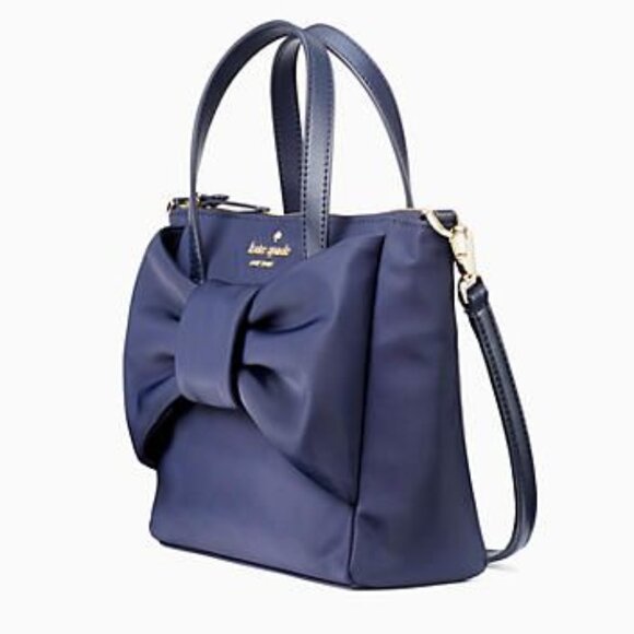 NWT Kate Spade New York Watson Lane Signature Bow Handbag Rich Navy Nylon Tote B - Picture 1 of 10
